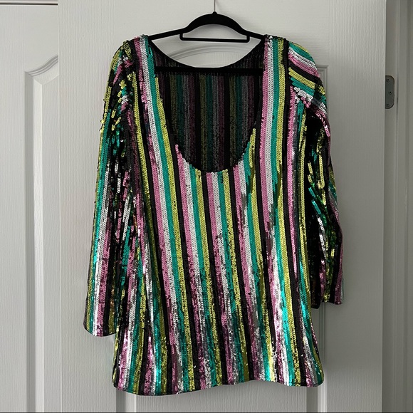 ASOS Honey Punch Striped Sequinned Mini Dress with Low Back - Picture 5 of 6